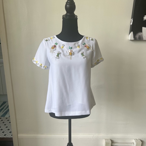 Banana Republic Pineapple beaded Blouse White XXS - Picture 2 of 9